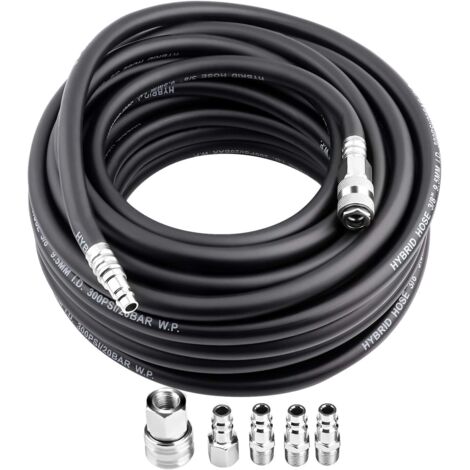 Tuyau d'air Compresseur de 15 m, à Air Comprimé en Caoutchouc Flexible Kit Pneumatique Avec Raccord Rapide 1/4 " Rallonge De Intérieur 9,5 mm Extérieur -