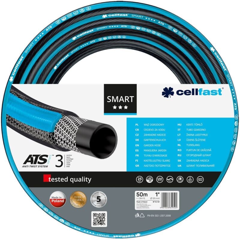Tuyau d'arrosage Cellfast smart atsv 3 couches - 50 Mètres de Ø1' (25mm) - Bleu