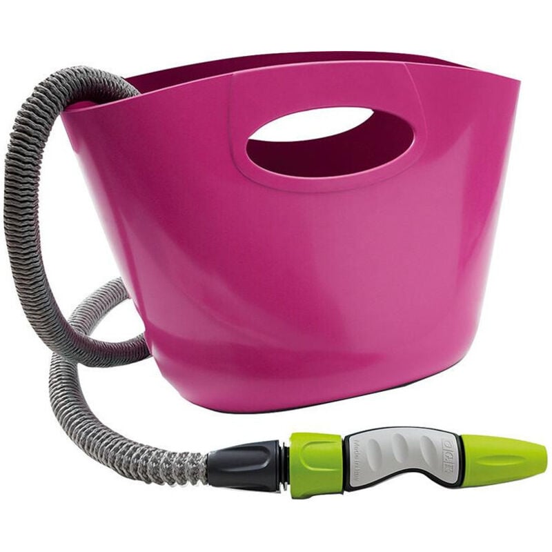 Tuyau d'arrosage 5-15m Aquapop fuchsia avec sac de rangement