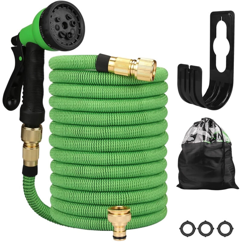 Tuyau d'arrosage 7.5m Tuyau D'arrosage Retractable avec Support et Pistolet Arrosage 8 Fonctions Raccords en Laiton