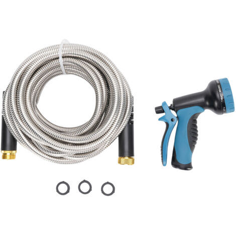 Tuyau d'arrosage avec pulvérisateur - 7,5 m - Flexible, anti-nœuds, portable, en acier inoxydable - Idéal pour le lavage de voiture et le nettoyage de la maison