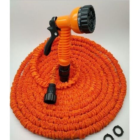Tuyau d\'arrosage extensible 100FT - 7 en 1 pistolet - Orange - Plastique - Arrosage de jardin