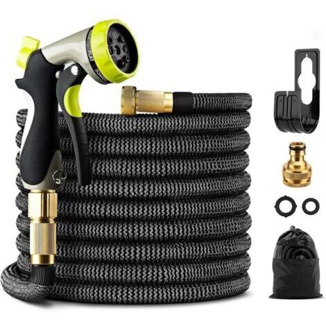 Tuyau d'arrosage Extensible 15 m avec connecteurs en Laiton, 8 Mode d’Arrosage, Flexible Anti-Torsion pour Maison, Jardin, Terrasse et Voiture