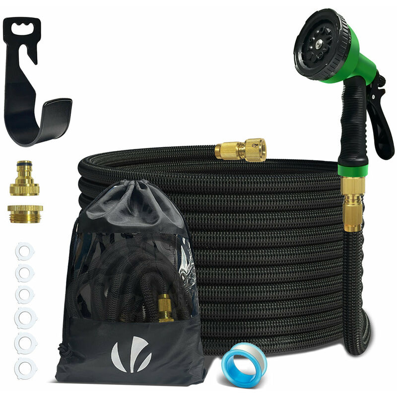 VOUNOT® Tuyau d'arrosage extensible renforcé 15m noir - 10 modes - raccord et sac de rangement inclus - flexible, anti-fuite