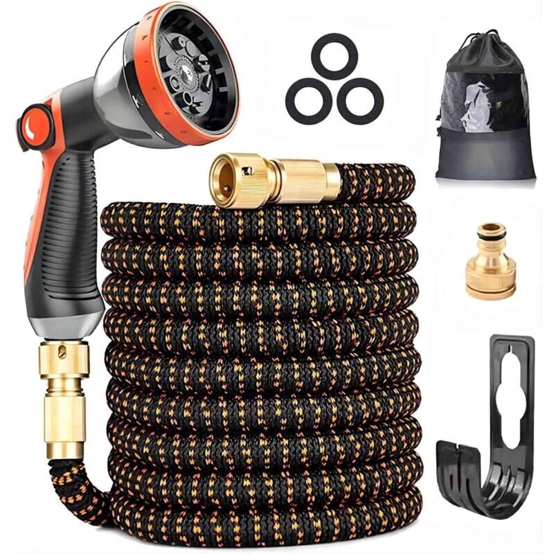 Tuyau d'arrosage Extensible 15m/50Ft avec 10 modèles de pulvérisation Convient aux robinets de 1/2' et 3/4' Raccords en laiton massif Durables Pour