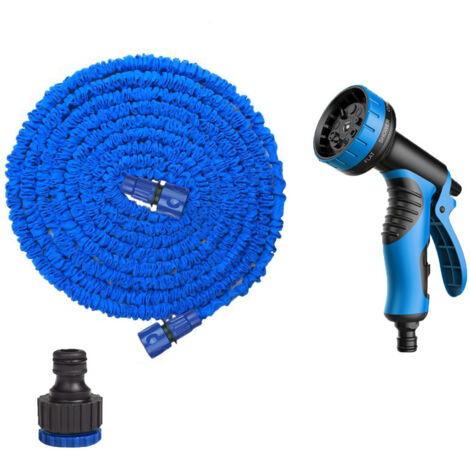 Tuyau d'Arrosage Extensible 25FT (7,5m) - Pistolet à Levier Ergonomique Bleu & Noir, Haute Qualité-lsw