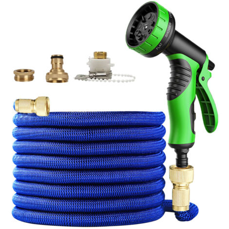 Tuyau d'Arrosage Extensible 25FT (7,5m) - Pistolet Vert & Noir, Kit Complet avec Accessoires-lsw