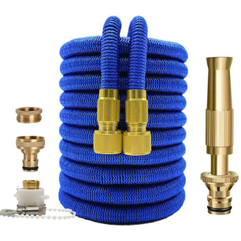 Tuyau d'Arrosage Extensible 25FT (7,5m) - Tuyau Tressé Bleu avec Buse Jet en Laiton, Kit Complet
-lsw