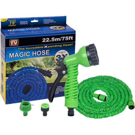 Tuyau d'Arrosage Extensible 3 en 1 - Jusqu'à 23m (75ft) - avec Buse Réglable 7 Fonctions - pour Jardin et Lavage de Voiture - Bleu