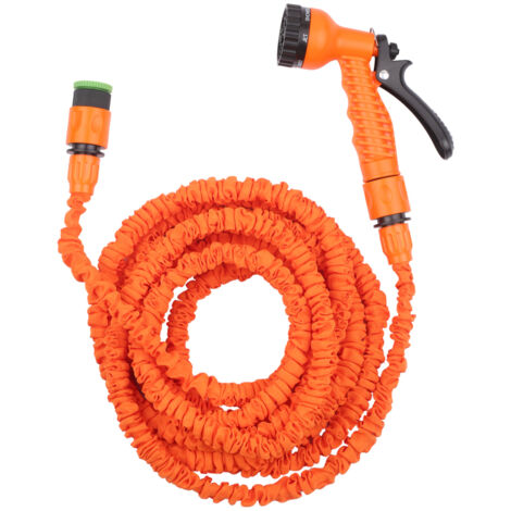 Tuyau d'arrosage extensible 3 fois (30 m) anti-fuite, haute pression, télescopique et flexible, avec buse à 7 jets pour le lavage de voiture et l'arrosage du jardin (orange)