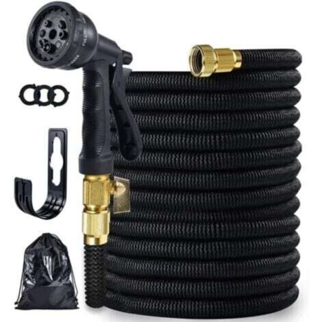 Tuyau d'arrosage extensible 30 m renforcé adaptable 1/2" et 3/4" 10 modes de pulvérisation raccord flexible étanche noir
