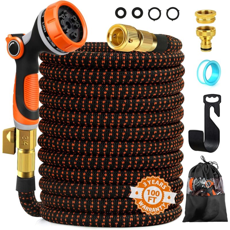 Tuyau d'arrosage extensible 30m, 10 modes de pistolet de pulvérisation pour buses de tuyau d'arrosage, raccord adaptateur de robinet de cuisine 3/4