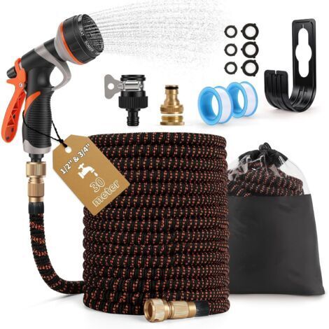 Tuyau d'Arrosage Extensible 30M avec Enrouleur Automatique, 8 Modes de Pistolet d'arrosage, Tuyau Jardin Flexible Retractable, Raccord Métal Antifuite, pour Jardin Moyen, Terrasse, Nettoyage
