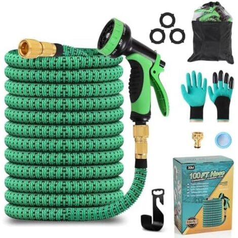 Tuyau d'Arrosage Extensible 30M avec Enrouleur Automatique, Jardin Professionnel Retractable 10 Modes, TPE 2500D Renforcé, Raccord Métal Antifuite, pour Grand Jardin, Lavage Maison & Voiture - 30 m
