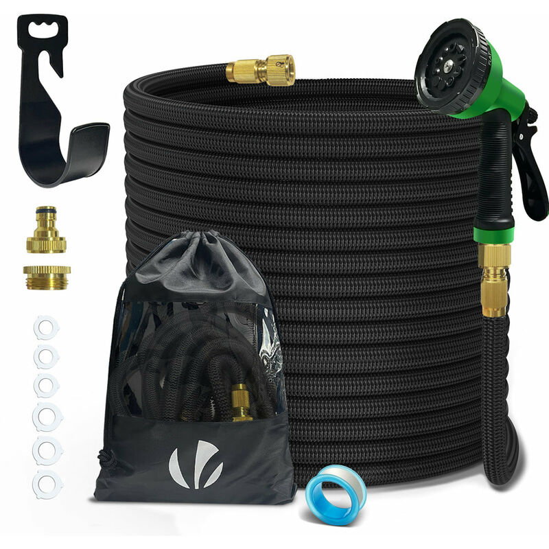 Tuyau d'arrosage extensible renforcé 30m noir - 10 modes - raccord et sac de rangement inclus - flexible, anti-fuite - Vounot