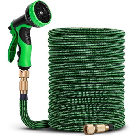Tuyau d'Arrosage Extensible 30m - Tuyau d’Eau Réglable avec 1/2'' et 3/4'' (19mm et 13mm) Adaptateurs, 9 Modes d'Arrosage, Latex Triple Épaisseur Durable avec Raccords en Laiton et Sac
