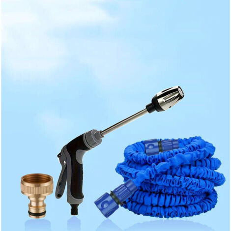Tuyau d'arrosage extensible 7,5 m – Kit complet avec pistolet à longue tige gris/noir, nouvelle version, haute résistance