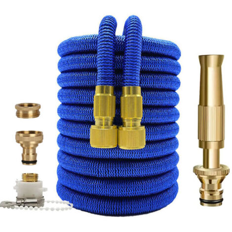 Tuyau d'arrosage extensible 7,5 m – Tressé bleu haute résistance avec buse en laiton et kit complet