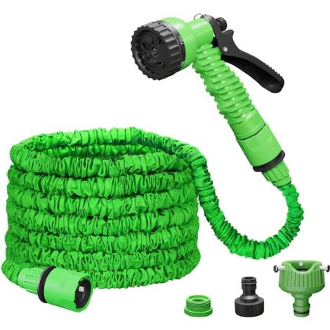 Tuyau d'arrosage extensible avec 7 modes d'arrosage, pistolet pulvérisateur d'eau, enrouleur de tuyau d'arrosage (50 pieds)