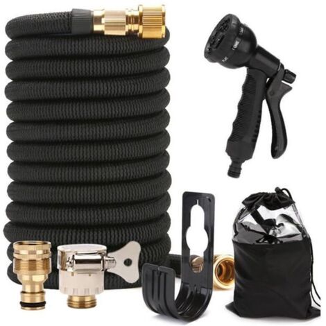 Tuyau D\arrosage Extensible de 15 m Avec 8 Buses, Raccords en Laiton Massif , Tuyau D\arrosage Avec Sac de 50ft noir