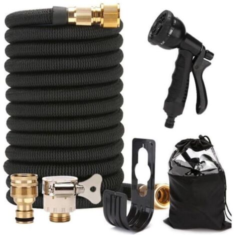 Tuyau D\arrosage Extensible de 15 m Avec 8 Buses, Raccords en Laiton Massif , Tuyau D\arrosage Avec Sac de 50ft noir