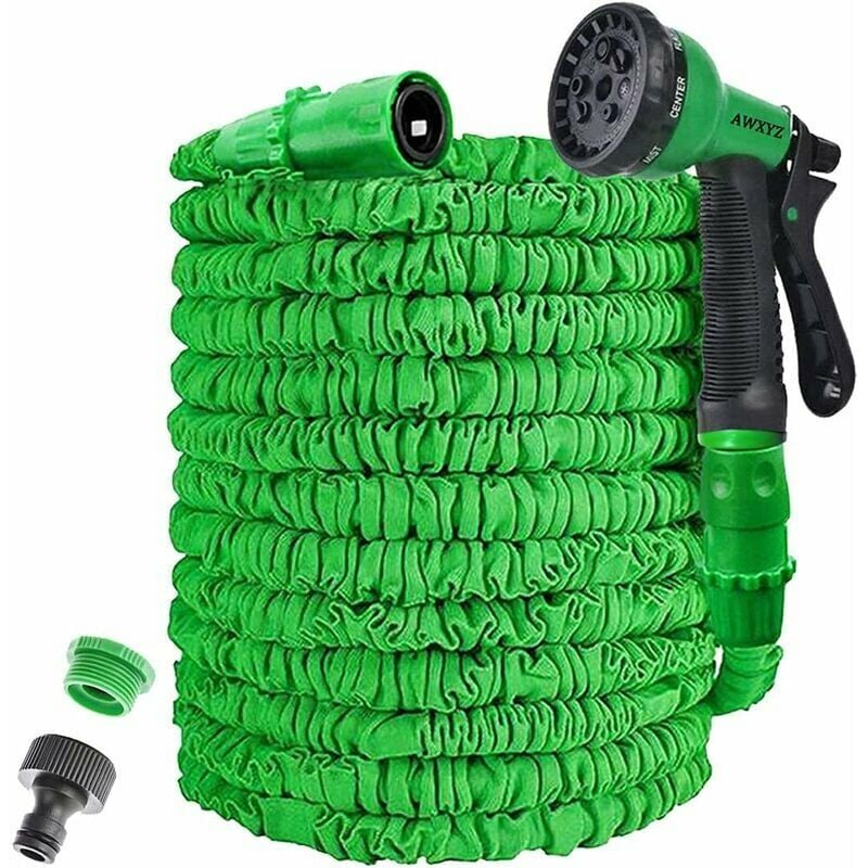 Tuyau d'arrosage extensible de 30 m, tuyau d'arrosage magique léger avec 8 modes de pulvérisation d'eau haute pression (Vert, 30m)
