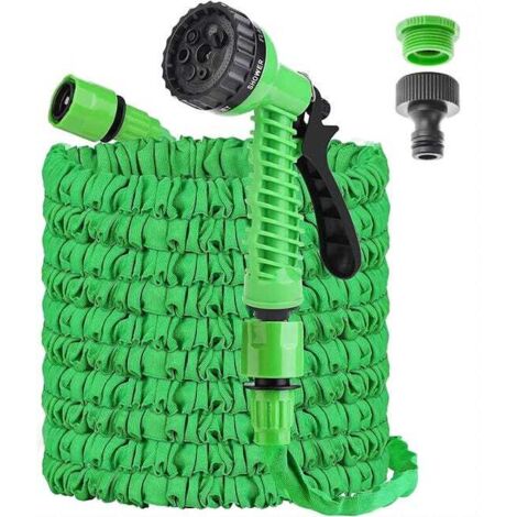 Tuyau d'arrosage extensible de 60 m - Avec 7 jets - Anti-fuite - Convient aux jardins et aux stations de lavage - Vert