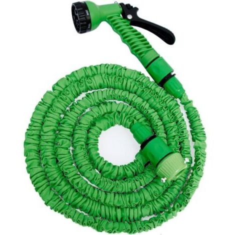 Tuyau d'arrosage extensible de 7,5 m, flexible, connecteur télescopique avec pistolet pulvérisateur à 7 fonctions pour l'irrigation et le nettoyage du jardin (7,5 m vert)