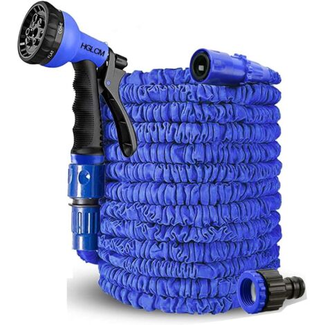 Tuyau d'arrosage extensible de 7.5m/15m/22.5m/30m/37.5m tuyau d'arrosage extensible 3 fois, tuyau magique flexible, anti-fuite, léger et facile à ranger(Bleu,15m)