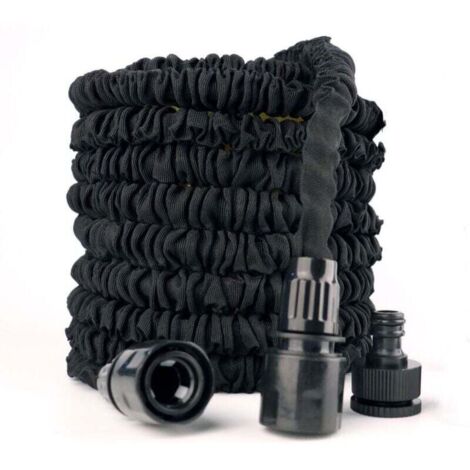 Tuyau d'arrosage extensible de 7,5m/25 ft, tuyau d'arrosage extensible flexible pour maison, pelouse, voiture avec buse de pulvérisation professionnelle 8 fonctions (7,5 m/25 ft, noir)