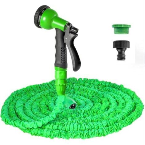 Tuyau d'arrosage extensible de 7,5m/25ft, tuyau arrosage flexible 7,5 m avec buse pulvérisation à 8 motifs tuyaux rétractable (7,5 m, vert) Vert 7,5m