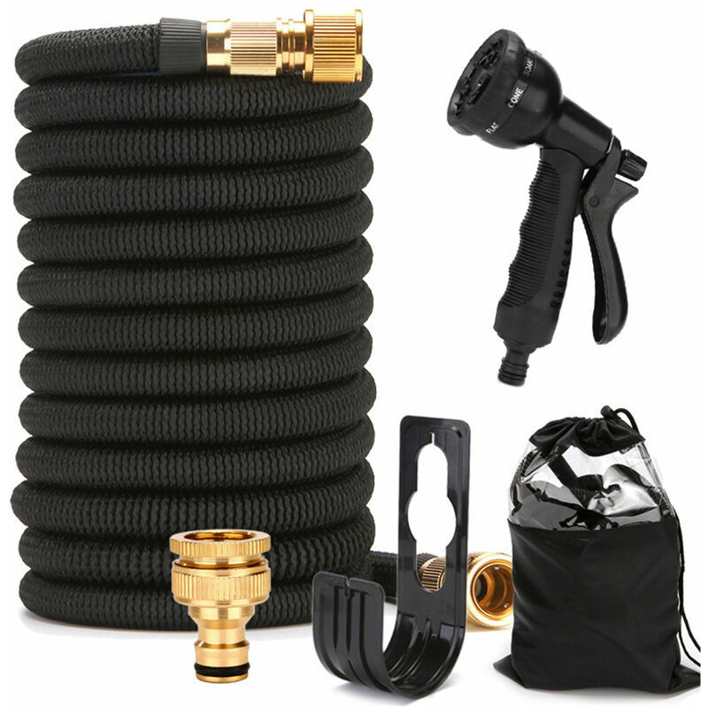 Tuyau d'Arrosage Extensible Haute Pression de 15m/50FT - Avec Pistolet à 8 Fonctions pour Nettoyage et Arrosage - Noir Dpzo