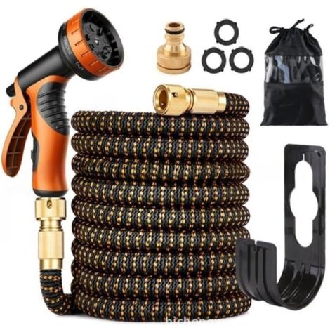 Tuyau d'arrosage extensible, léger et extensible avec pistolet pulvérisateur, flexible avec sac de rangement et crochet anti-fuite pour jardin, voiture et extérieur (7,5 m) Orange