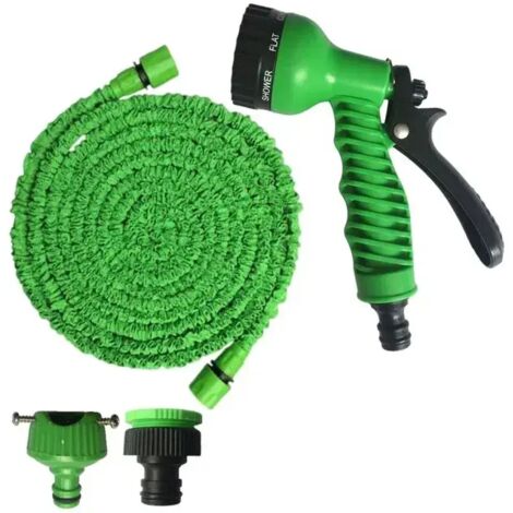 Tuyau d'arrosage extensible Magic Hose (7,6 m) avec 7 jets d'eau, pot à mousse et enrouleur flexible pour pistolet à eau et pistolet de lavage auto.