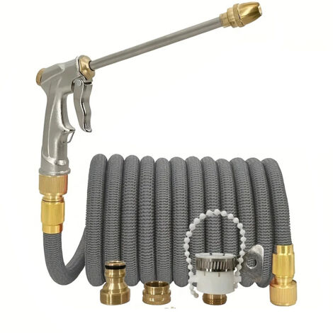 Tuyau d'arrosage extensible + pistolet à longue perche haute pression - pour jardinage, nettoyage de voiture et terrasse(7.5m-22.5m)