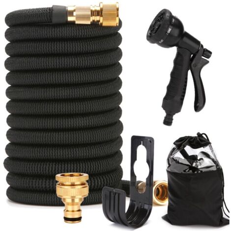 Tuyau d'arrosage Extensible, Tuyau d'arrosage flexible de 15 m avec buse de pulvérisation, Connecteur en laiton massif avec adaptateur 3/4" et 1/2"
