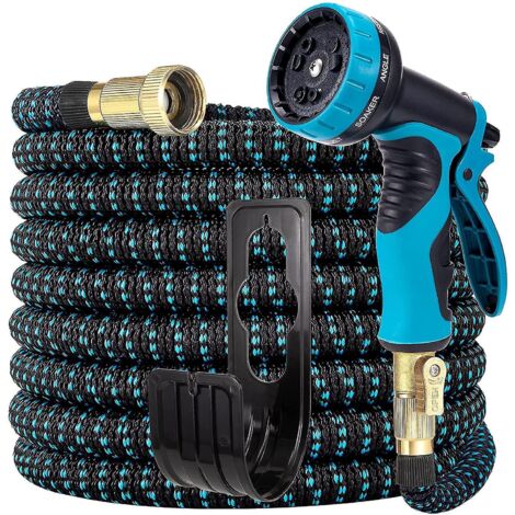 Tuyau d'arrosage extensible, tuyau d'arrosage léger et flexible - 15 m - Bleu