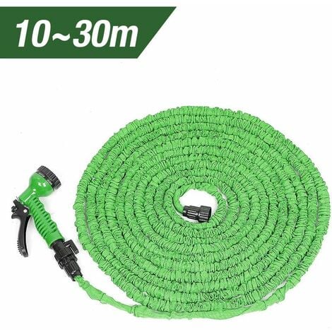 DERRUI Tuyau d'arrosage extensible vert, 10m jusqu'à 30m, pistolet et raccord fournis, 7 jets différents