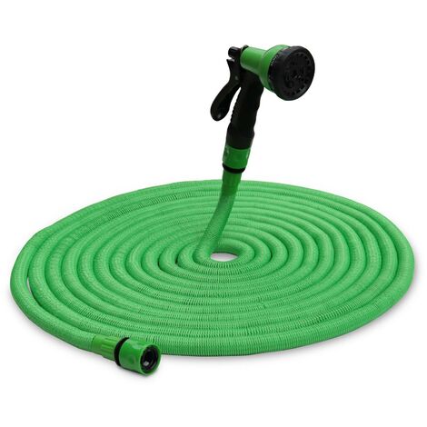 Tuyau d'arrosage extensible vert, 10m jusqu'à 30m, pistolet et raccord fournis, 8 jets différents