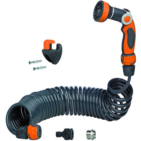 Tuyau d'arrosage flexible 10 m 72008 – Douche multifonction 8 jets – Montage mural inclus – Raccord robinet 1/2'-3/4'
