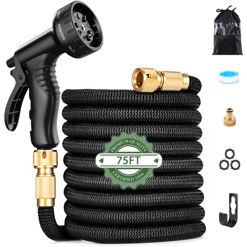 Tuyau d'arrosage flexible, tuyau d'arrosage extensible de 50 pieds, arrosage de pelouse, bain d'animaux, lavage de voiture, noir