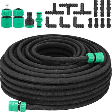 Tuyau d'arrosage goutte à goutte de 50 m avec accessoires - Économie d'eau - Idéal pour arroser les rangs de plantes, les parterres, les jardins, les pelouses et les terrasses - Noir