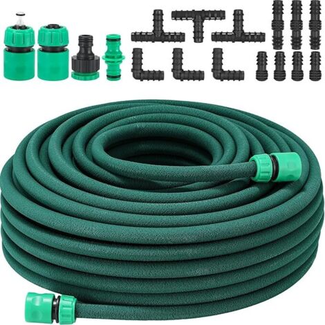 Tuyau d'arrosage goutte à goutte de 50 m avec accessoires. Tuyau d'irrigation économe en eau pour l'arrosage des rangs de plantes, des plates-bandes, des jardins, des pelouses et des terrasses (vert).