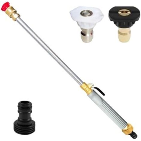 Tuyau d'arrosage pour Nettoyeur Haute Pression - Pistolet réglable Raccord avec 3 Buses,pour extérieur, Voiture, terrasse et Jardin Gris