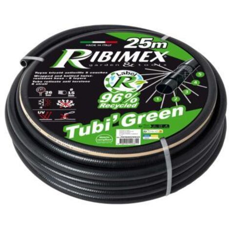 Tuyau d'Arrosage Recyclé 25M Ø15 mm - Noir, Antivrille - Durable et Écologique - Tubigreen - RIBIMEX
