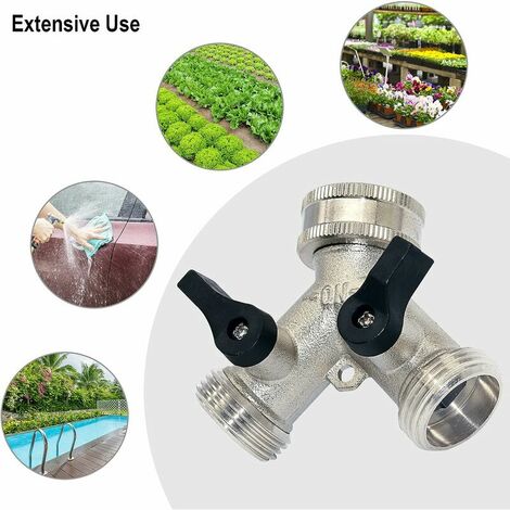 Tuyau d'arrosage Splitter, 2 Voies Robinet de Jardin Robinet 3/4" Y Raccord de Tuyau pour Robinet d'extérieur avec connecteurs et rondelles