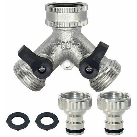 Tuyau d'arrosage Splitter, 2 Voies Robinet de Jardin Robinet 3/4" Y Raccord de Tuyau pour Robinet d'extérieur avec connecteurs et rondelles