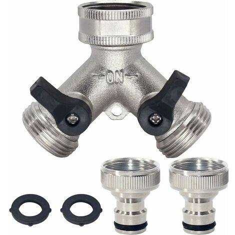 Tuyau d'arrosage Splitter, 2 Voies Robinet de Jardin Robinet 3/4" Y Raccord de Tuyau pour Robinet d'extérieur avec connecteurs et rondelles Cisea