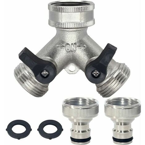 Tuyau d'arrosage Splitter, 2 Voies Robinet de Jardin Robinet 3/4 Y Raccord de Tuyau pour Robinet d'extérieur avec connecteurs et ronds