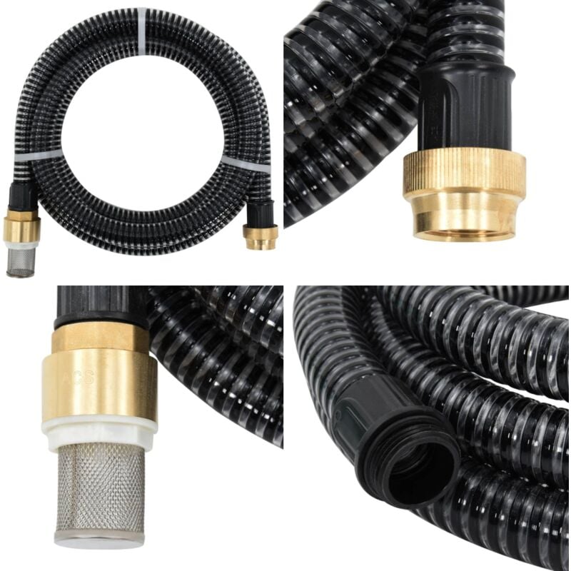 Tuyau d'aspiration avec raccords en laiton noir 1,1 25 m pvc - tuyau d'aspiration - tuyaux d'aspiration - Home & Living - Noir